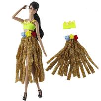 1Set Dancing Clothes Sets for Barbie Doll Outfits Yellow Top Vest Striped Skirt Hula Cosplay Costume 1/6 BJD Dolls Accessories gelsvai ruda