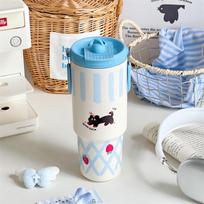 Cat And Dog Diary Stainless Steel Tumbler With Straw - Vacuum Insulated Water Bottle Reusable Cup With Straw