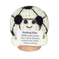 Mini Crochet Sports Ball with Positive Card Wooden Base Knitting Basketball Soccer Rugby Badminton Golf Doll Stress Relief Desktop Decoration Ornament B