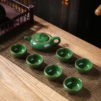 Colorful ice crack teapot opening kung fu ceramic tea set business event opening gift printing complete set of teacups tamsiai žalia spalva