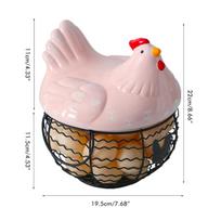 Storage Basket Iron Ceramic Hen Ornament Egg Fruit Container with Handle Kitchen Supplies rožinė