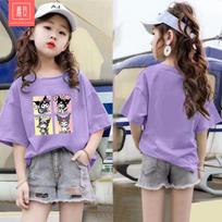 Summer girls' short sleeved T-shirts, girls' clothing Kuromi tops, baju budak perempuan girls' T-shirts, girls' shirts 150