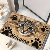 Cute Cat and Paw Entrance Doormat Carpet for Bedroom Living Room Hallway Anti-slip Soft Area Rug Welcome Mat Home Decoration 40cm x 60cm šokoladas