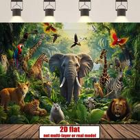 2D African Safari Tapestry Jungle Animals with Elephant & Giraffe Wall Decor 47.2x31.5inch/120*80cm
