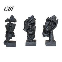 Polished Resin Art Piece 3Pcs Abstract Silent Figure Sculpture Set, Minimalist Desk Decor with Finger-to-Lips, Cover-Eyes & Crafts Chin-Rest sidabras