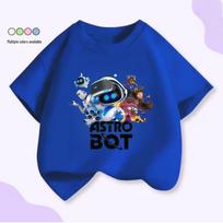 ASTRO BOT Cartoon Print Short Sleeve T-shirt for All Genders, Summer Casual Loose Fit 140 cm karališkos mėlynos spalvos
