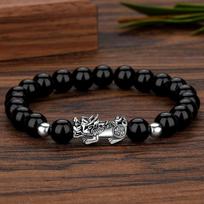 Pixiu Men Attract Wealth Feng Shui Obsidian Stone Beads Bracelets Good Luck Bangle Wristband G