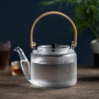 Yaji Glass Teapot, Heat-Resistant Tea Infuser, Kettle with Handle, Kung Fu Tea Set, 1100ml, Hammered Pattern Desig
