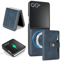 case for Samsung Z FLIP 7 6 5 4 3 Magnetic card holder protective cover 2-in-1 tough case full coverage plain Wireless Charging Galaxy Z Flip7 mėlyna