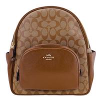 COACH Teismo dengto drobės kuprinė su rafinuota grūdėtos odos detalėmis, didelė, moteriška, ruda, su monograma Basic Set (Bag + Dustproof Bag)