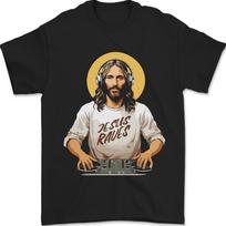 Jesus Raves Funny DJ Music Decks Christian Mens T-Shirt 100% Cotton L