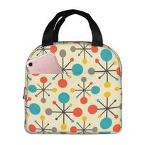 Mid Century Fifties Modern Atomic Retro Print Lunch Bag Portable Reusable Thermal Oxford Tote Bag for Work School Travel juoda