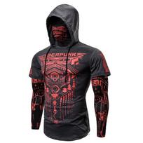Pavasario ir vasaros asmenybė Stretch Fitness Vyriškas Cyberpunk Ninja kostiumas su gobtuvu ilgomis rankovėmis marškinėliai Veido kaukė S pilka