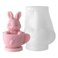 Easter Teacup Hare Silicone Mold Heatproof Easy Demolding for Resin Casting Handmade Candle Soap Easter Decoration 1