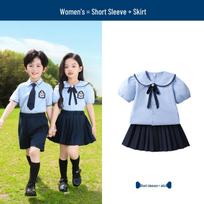 British Style Summer School Uniform Set for Boys & Girls – Short Sleeve Pleated Skirt, Ideal for Graduation & Performances 130 cm