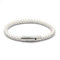 September Promotion on New Design Braided Leather Mens Bracelet Woven Stainless Steel Snap Clasp Fashion Bangle 21.5cm balta