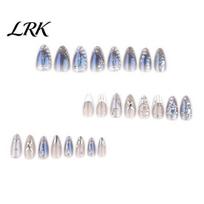 False Nail Set 24Pcs 3D Charm Press on Nails for Women, Rhinestone Almond Stick-on Fake Glue Nails, Full Cover DIY Manicure Supplies Easy Stick On 24PCS