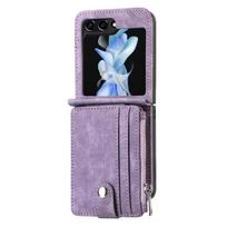 Galaxy Z Flip 6 Wallet Phone Case with Removable Card Holder for Samsung Z Flip 5 4 3 Flip5 Flip4 Flip3 5G PU Leather Cover For Galaxy Z Flip 3 violetinė