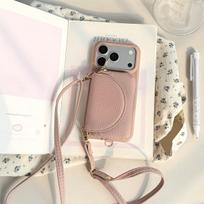 Lanyard Flip Purse Leather Phone Case for IPhone 16E Air 17 16 15 Plus 14 13 12 11 Pro Max Crossbody Bag Wallet Card Slot Cover iPhone 16 Pro rožinė