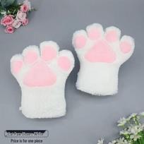 Lolita Japanese Cat Paw Plush Cosplay Gloves 23cm balta