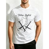 European sizes Men's Cat Barber T-Shirt - Funny Cat Haircut Tools Print Round Neck Tee Suitable for Cat Lovers Gift, Casual Casual Attire S balta