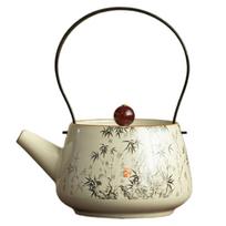 2026+ 210ml Ru Kiln Ink Bamboo Teapot Ceramic Loop-Handled Teapot with Filter Luxury Pot Tea Brewing Kettle Decoration China Mainland