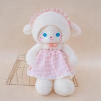 Adorable Plush Sheep Pair With Gingham Bonnets And Dresses Pink Green Soft Stuffed Kawaii Lamb Doll Room Creative Cozy 30cm