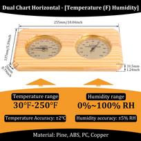 2 in 1 Sauna Thermometer and Hygrometer Wall Mount Design Dual Temperature and Humidity Gauge Split Dial Design for Sauna Room