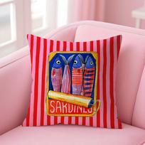 Canned Sardines Fashion Cushion Cover Natural Linen Pillow Case Double-Sided Print Decorative Sofa Pillowcase Home Decor Gift Peach skin 18*18(CM)-1Pcs