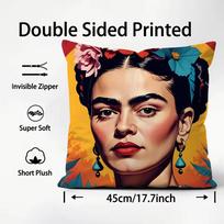 F-Fridas Painting Art Fashion Cushion Cover Plush Fabric Soft Double-Sided Printed Sofa Warm Winter Home Child Gift Pillow Case Peach skin 18*18(CM)-1Pcs