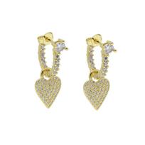 Promotion Gold Plated White Red Green Heart CZ Huggie Hoop Dangle Earrings Women Charm Jewelry