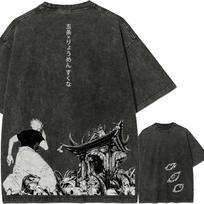 Gojo vs Sukuna T Shirt Jujutsu Kaisen Men Acid Wash Back Print Domain Anime Graphic Cotton Streetwear Vintage Bootleg Tee M