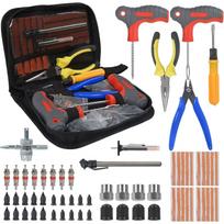 Tyre Repair kit,Car Tyre Puncture Repair Kit,Tubeless Tire Repair kit with Pressure Gauge,Tread Depth Gauge,T-Handle Tool,Strips & Tire Plugs for Cars 65 PCS