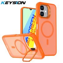 KEYSION Lens Stand Magnetic Phone Case for MagSafe for Infinix Smart 20 Matte Translucent Shockproof Cover for Infinix Smart 20 for Smart 20 oranžinė