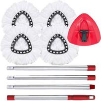 Spin Mop Accessory,Spin Mop Heads — 4 Replacement Heads & 1 Handle & 1 Triangle Base, Compatible with O-Cedar Easywring,Machine Washable T001