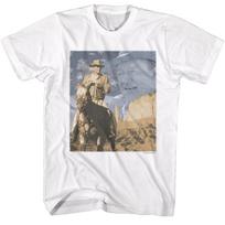 John Wayne American Legend Double Exposure Flag Riding In Desert Men's T Shirt XL