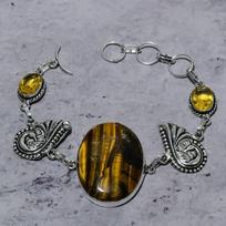 Natural Tiger Eye, Citrine Handmade 925 Sterling Silver Bracelet 7-8  o6A68