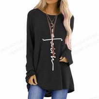 Christian T Shirt Cross 3d Print T-shirt Women Fashion T-shirt Loose Long Sleeve Ladies Tshirt Oversized Loose S