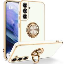 Case - BOOLING - for Samsung Galaxy S21 - Liquid Silicone - Shockproof - 360° Rotating Stand - White balta
