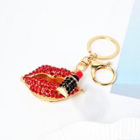 Rhinestone Red Lips Keychain: Cute Women's Bag Charm, Trendy Lipstick Design.