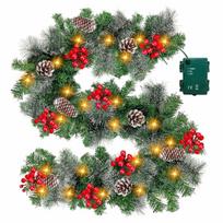 8 Modes LED Christmas Garland Waterproof Timer Lighted Xmas Wreath Lifelike with Warm White Lights Artificial Christmas Garland