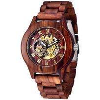 Raudoni mediniai vyriški mechaniniai laikrodžiai Atsitiktiniai mados aksesuarai Laikrodis ant riešo Chronografas Verslo dovanos Reloj De Madera
