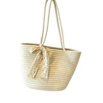 Women Straw Tote Bag Trendy Summer Woven Crochet Shoulder Bag Tote Bag Large smėlis