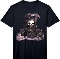 Cute Grim Reaper and Black Cats Kawaii Goth Performance T-Shirt M