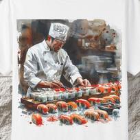 Sushi Chef Graphic Tee, Japanese Food Art Illustration M