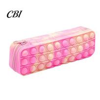 Pencil Box Silicone Tie-Dye Case, Squeezable Soft Stationery Organizer for Kids Teens, Unique Gradient Pen Case Random Pattern Pouch, Creative A