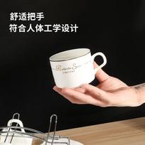 Mongdio Coffee Cup Set with European Gold Rim Ceramic Cups, Mugs, Water Cups, with Handles, 6 Cups, 6 Saucers, 6 Spoons, 1 Cup Holder, Packaging