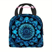 1pc, Blue Mandala Design on Black Background. Printed Thermal Bag, Insulation Bag, Insulated Bag. Not for Food Contact. Suitable 8.5 8 5inch smėlis