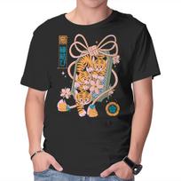 Unisex Crew Neck T-Shirt Omamori Tigers Graphic Short Sleeve Casual Tee S