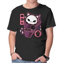 Unisex Crew Neck T-Shirt Skull Kitty Cream Graphic Short Sleeve Casual Tee L